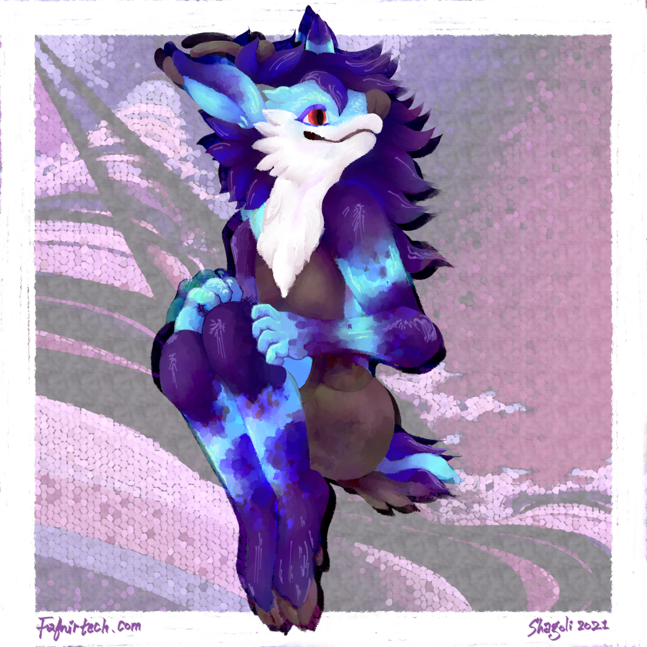 Painting of Garret, a blue and purple anthropomorphic deer, made for Art Fight 2021.